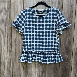 0039 ITALY Polka Dot Short Sleeve Ruffle Top Women’s XS